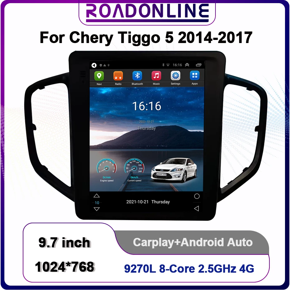 

9.7 Inch Tesla Style Screen For Chery Tiggo 5 2014-2017 1024*768 Android 12 Octa Core 4+64GB Car Multimedia Player Stereo Radio