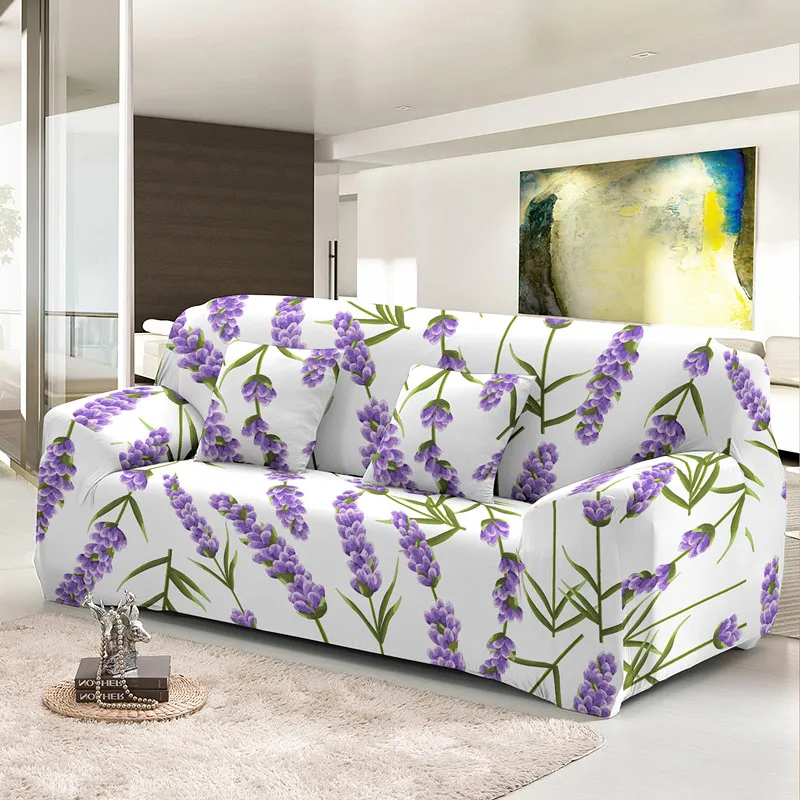 Beautiful Lavender Elastic Sofa Covers Washable Flowers Couch Cover For Living Room All-cover L Shape Slipcovers Drop Ship