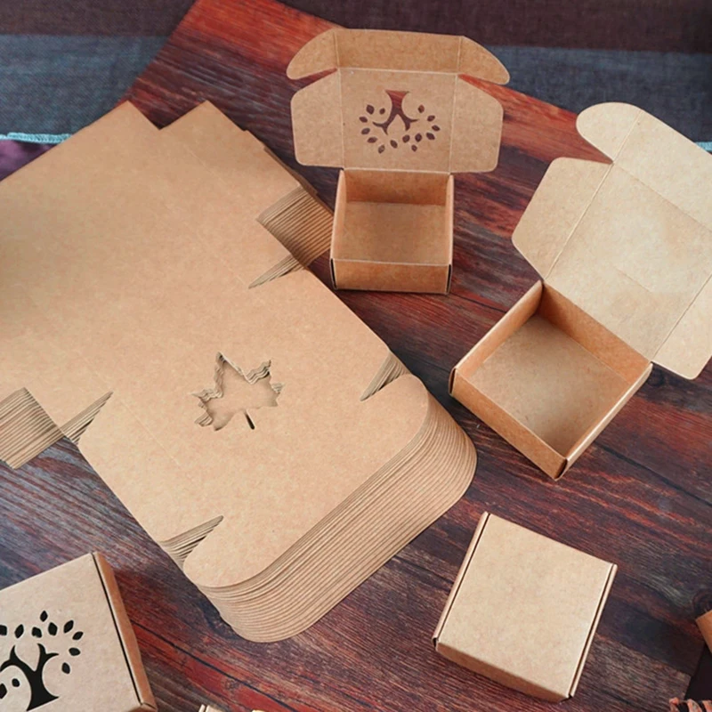 

Kraft Paper Hollow Box Handmade Soap Wedding Favor Gift Candy Packaging Brown Window Boxes 50Pcs