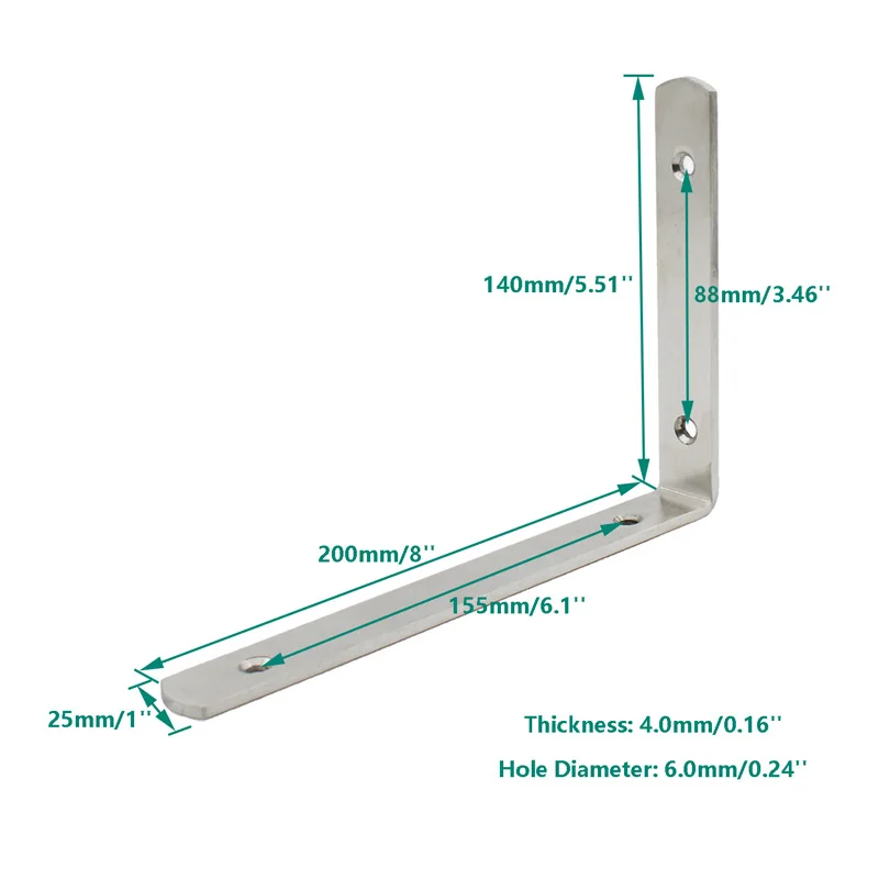 4PCS Corner Shelf Bracket,Heavy Duty Stainless Steel L Bracket Corner Brace,Right Joint Angle Brackets Hardware 200x140x4mm