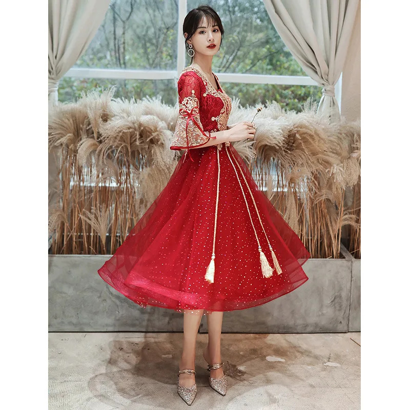 Vintage red Bridal Embroidery Sweetheart Lace Up Evening Dresses Chinese style Wedding Dress Oriental Womens Qipao Vestidos