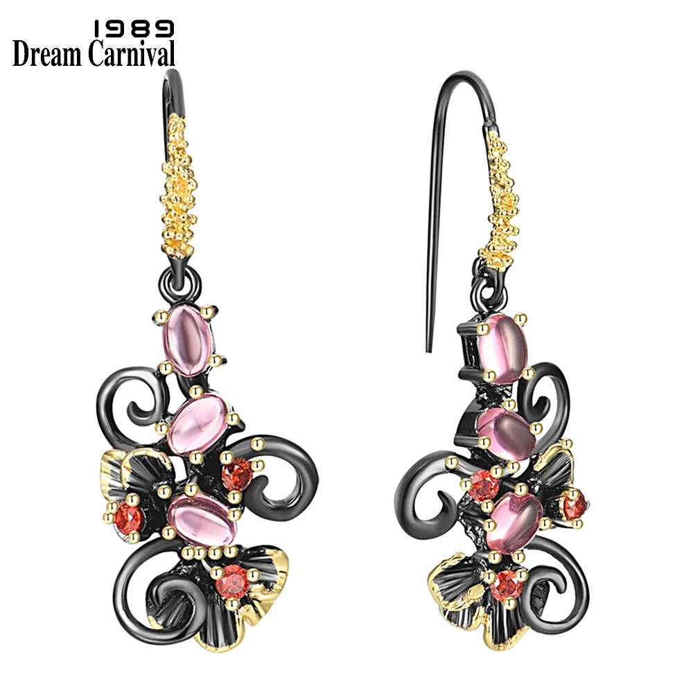 DreamCarnival1989 Barroco Flower Earrings for Women Wedding Party Must Have Dangle Fuchsia Zircon Stone Fashion Jewelry WE3857FU