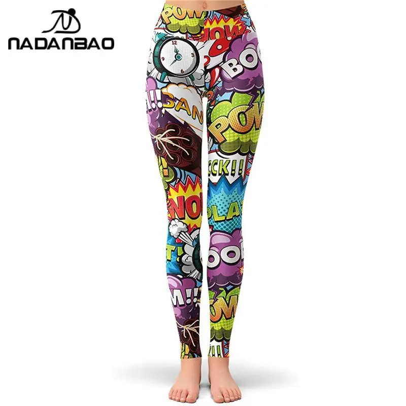 NADANBAO Women Comic Leggings Cartoon Printed Leggins High Stretch Girls Legging Punk Rock Leggin Pants Evening Clubwear New