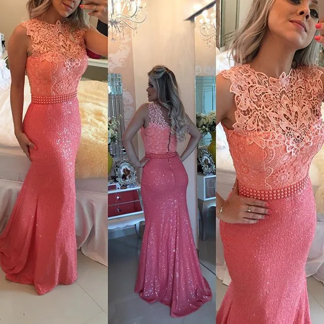 2025 new in stock fast shipping floor length handmade pearls cheap prom gowns lace and sequins mermaid homecoming dresses