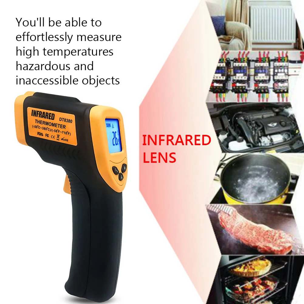 DT8380 Handheld LCD Display Infrared Thermometer Non-contact Temperature Meter easy to read backlight colorful