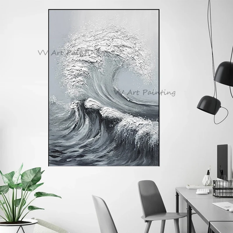 Hot Selling Handmade Abstract Sea Waves Oil Painting Nature Wall Pictures Canvas Art Ralex Mural Artwork For Hotel Home Decor