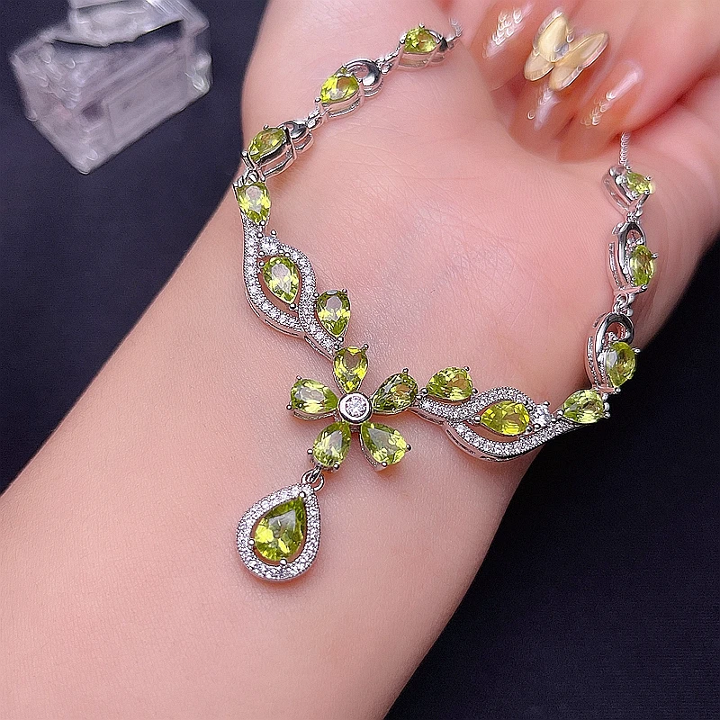 Collana di peridoto naturale, intarsio in argento sterling 925, elegante design di grande nome, squisito e bello