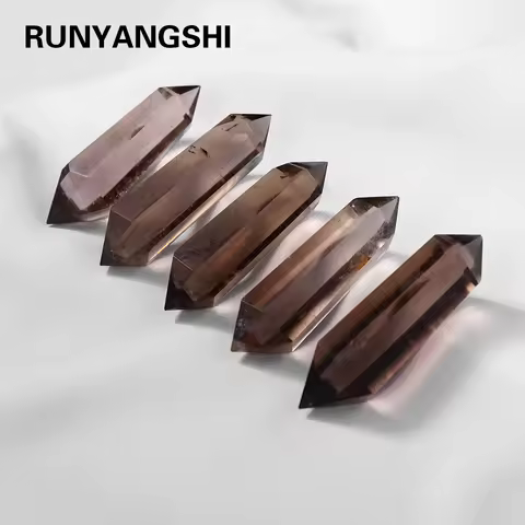 1PC Natural Crystal Smokey Quartz Double Point Tea Crystal Healing Mineral Stone Magic Wand Home Decor