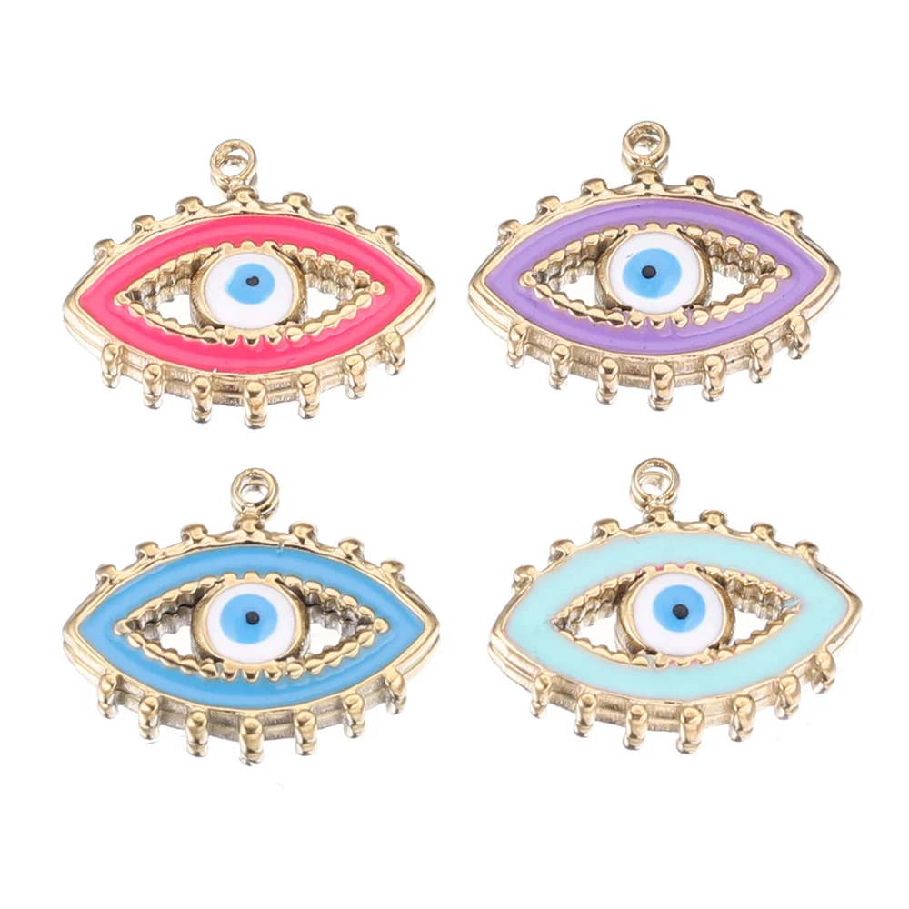 5pcs Stainless Steel 18K Gold European Evil Eye Bracelet Earring Charms Connector Findings Eardrops DIY jewelry making supplies