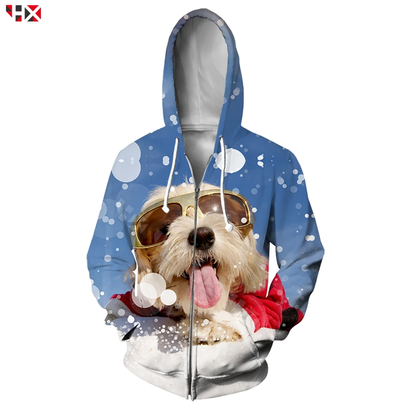 

Christmas Clothing 3D Print Zip Hoodies Men Women Christmas Pet Dog Zipper Hoodies Harajuku Streetwear Casual Outerwear S472