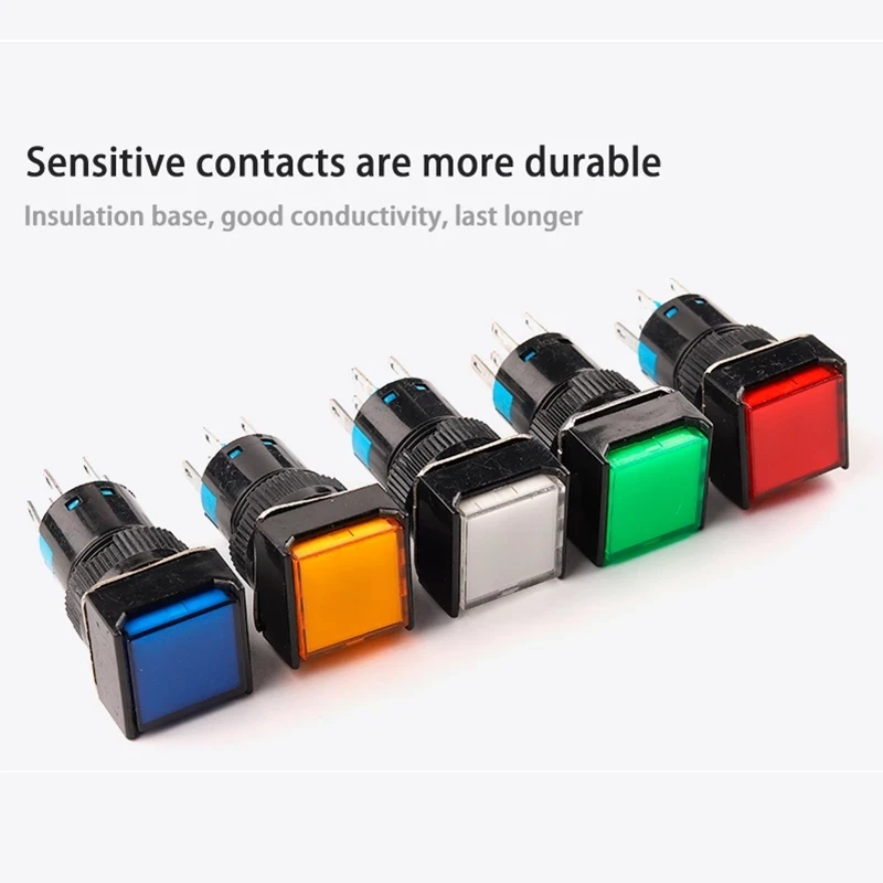 1PCS AB6 With Light 5/8 Pin Push Button Switch Small Square&Round Self-Locking Self-Reset Start Up Switch 3A/250V Power Switch