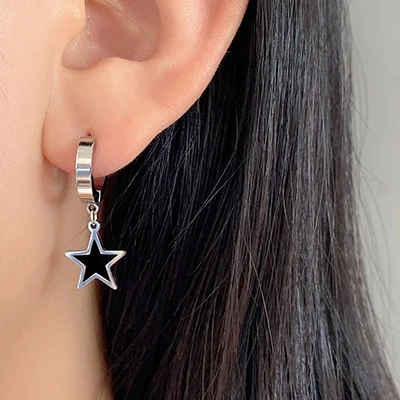 New Simplicity Stainless Steel Heart Hoop Earrings with Star Square Geometry Hanging Charm Women Anti Allergy Elegant Jewelry