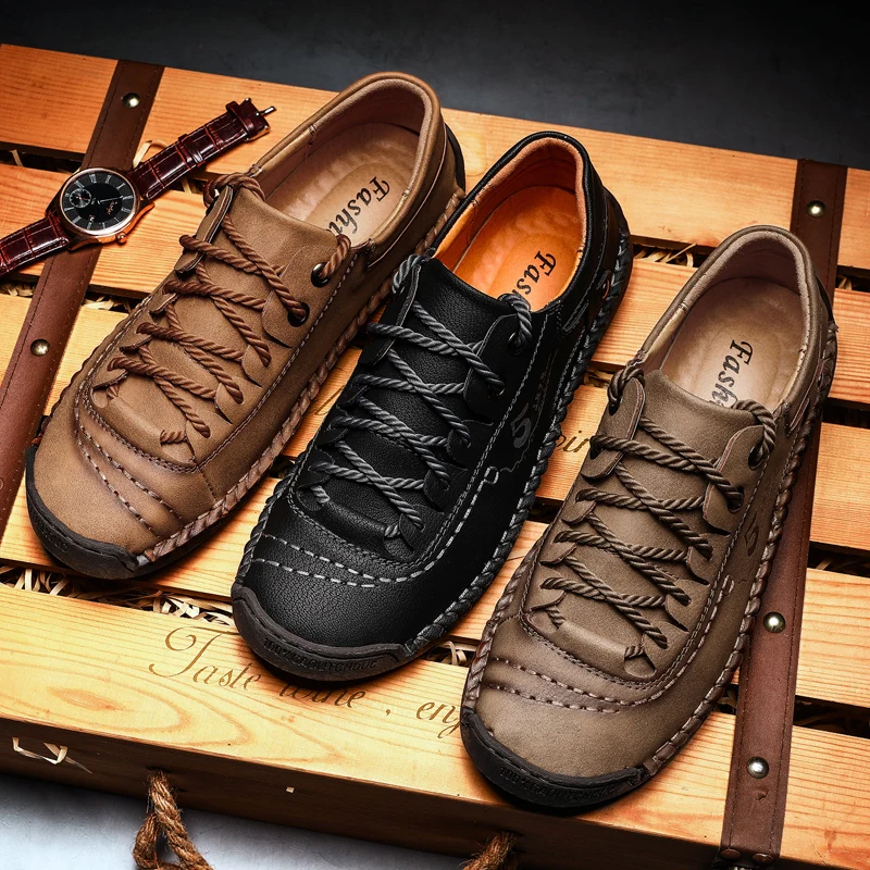 Spring and Summer Comfortable Men\'s Casual Shoes Loafers Fashion Men Leather Shoes Quality Split Leather Men Flats Moccasins 48