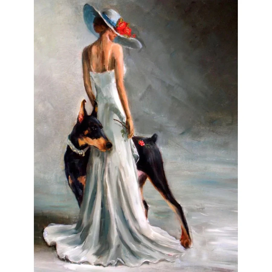 

Doberman Pinscher and Women Diamond Painting, 5D DIY Diamond Embroidery, Cross Stitch, 3D Picture, Full Square Drill, L535