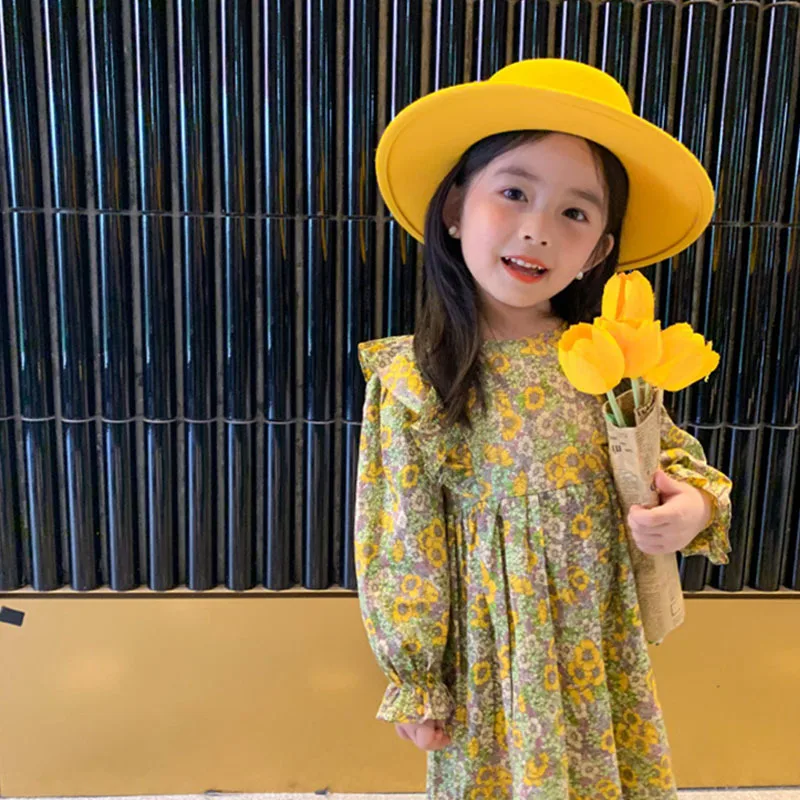 Girls Dress 2020 Autumn New Ruffles Sweet Long-Sleeved Dress Children Baby Kids Spring Princess Flower Dress Children Clothing