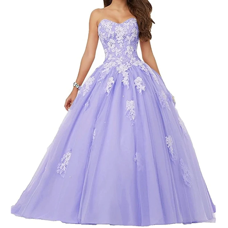 Nữ Người Yêu Voan Xòe Đầm Ren Hồng Appliques Bé Gái Bầu Ngọt 15 16 Quinceanera Áo Đầm Vestido De Fiesta