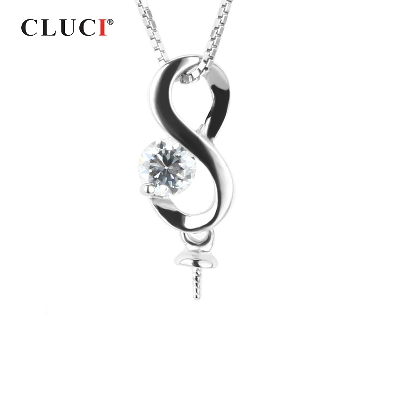 CLUCI 925 Sterling Silver Twist Women Charms Zircon Silver 925 Pearl Pendant Mounting Pendant Jewelry SP108SB