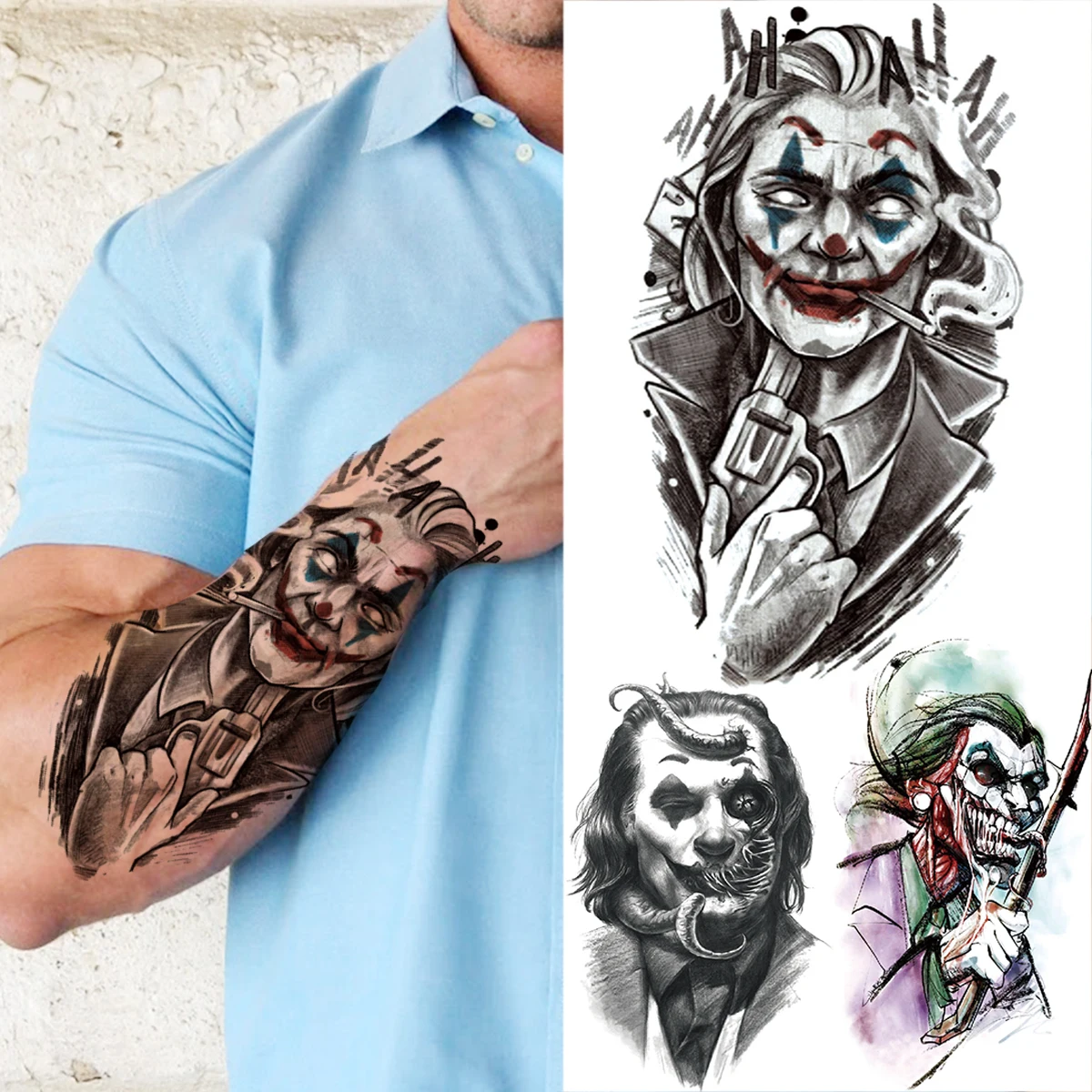 Realistic Halloween Clown Temporary Tattoos For Men Women Kids Mamba Snake Sword Magician Fake Tattoo Sticker Party Tatoos Decal