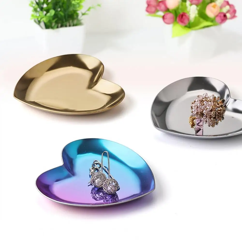 Jewelry Tray Premium Heart Shape Smooth Edge Stainless Steel Jewelry Display Virbant Color Trinket Plate Jewelry Ornaments Trays