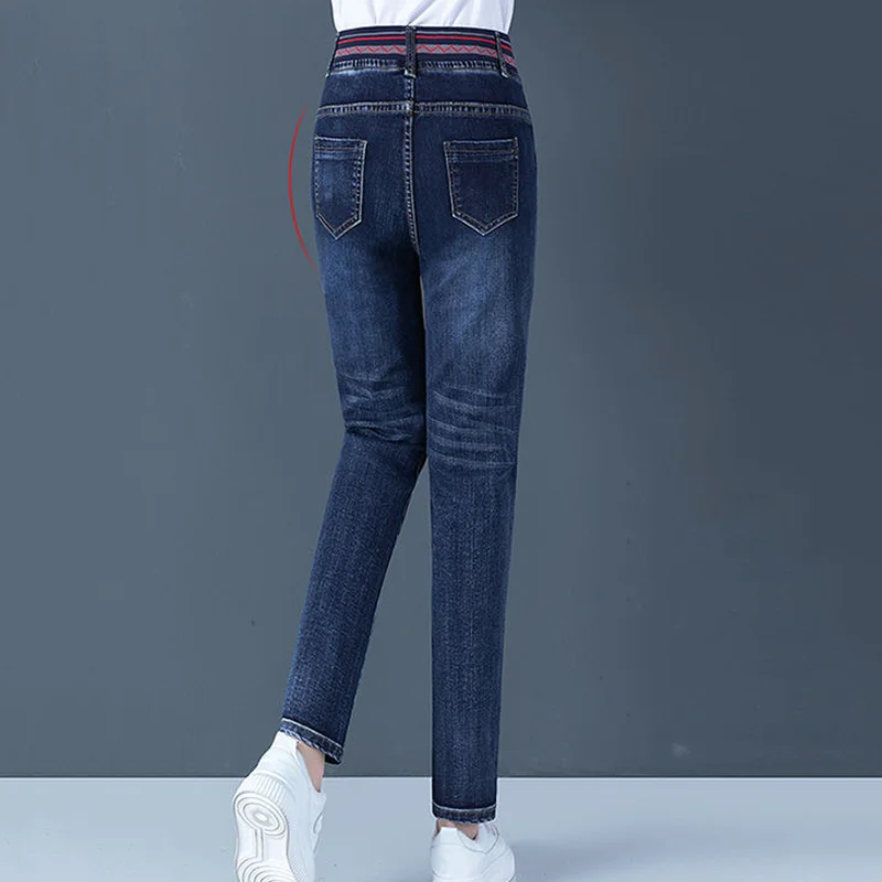 Casual High Waist Stretch Jeans Women Spring Pencil Vaqueros Patchwork Blue Skinny Pants Slim Capris Streetwear Denim Leggings