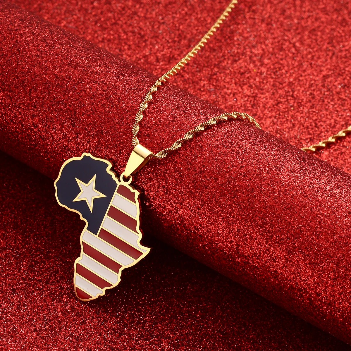 Africa Map & Liberia Map Pendant Necklaces Gold Color Jewelry Map African Liberia Map Gift