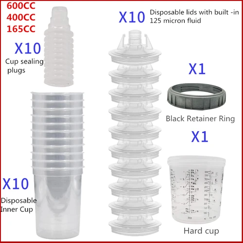 대량 판매 스프레이건 페인트 탱크 스프레이건 혼합 컵, 일회용 측정 컵, 타입 H/O 퀵 컵, 165, 400, 600ml, 10 개 