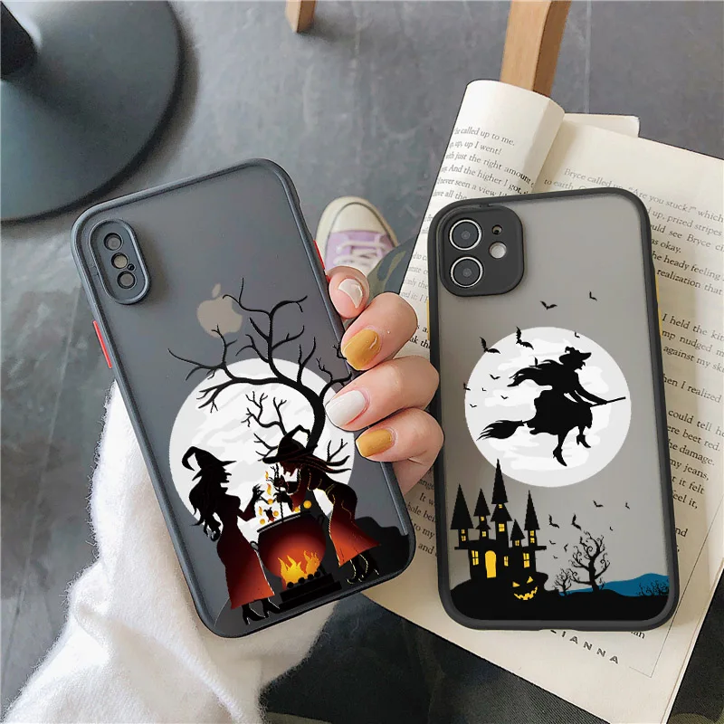 Witch Riding Broom Camera Protection Phone Cases For iPhone XR XS X 16 15 14 11 13 12 Pro Max 8 7 Plus SE Shockproof Back Cover