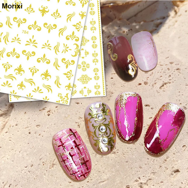 

3D gilding nail sticker Embossed leaves Hollow flowers Geometric pattern self adhesive nail decals YJ020