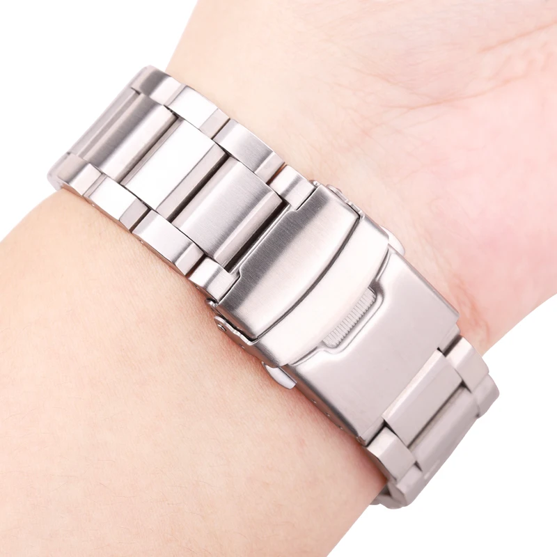 Stainless Steel Watch Band Link Bracelet Style 18mm 20 22 24mm Available in Silver Rose Gold Black Unisex Metal Watchband