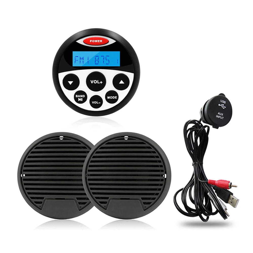 

Marine Stereo Bluetooth Radio Audio FM AM Receiver Car MP3 Player+3" Waterproof Marine Speaker+Boat Cable For UTV ATV Motorcycle