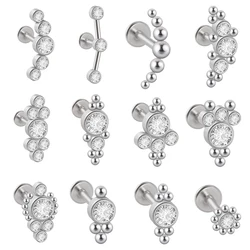 12PCS G23 Titanium&Steel 16G Cz Labret Lip Ring Crystal Cluster Ear Cartilage Tragus Helix Earrings Piercing Screw Fit Top 16g