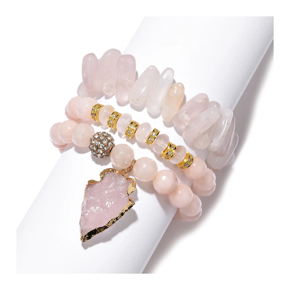 Natural Stone Bracelets Set For Women Golden Leaf Rondelle Rose Quartz Geometric Hematite Crystal Bead Bracelet Jewelry BCSET315