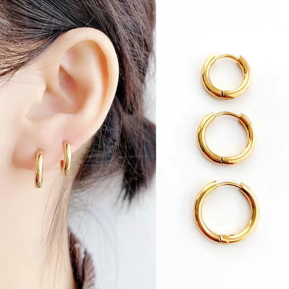 2PC /Set Stainless Steel Small Hoop Earrings for Women Men Gold Color Black Circle Thick Ear Ring Huggie Earrings Hoop Piercing