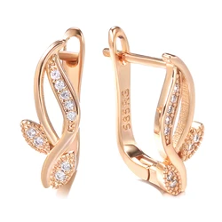 Kinel Trend Earrings Jewelry 2021 Simple 585 Rose Gold Natural Zircon Leaf Stud Earrings For Women Luxury Daily Vintage Jewelry