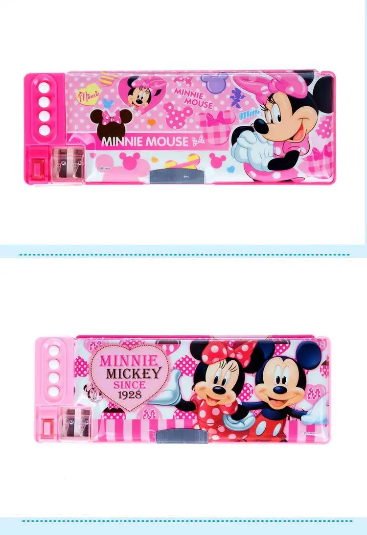 6pcs Disney Mickey Stationery Box Double Hole Pencil Sharpener Cartoon Deformation Multifunctional Pencil Box Learning Gift