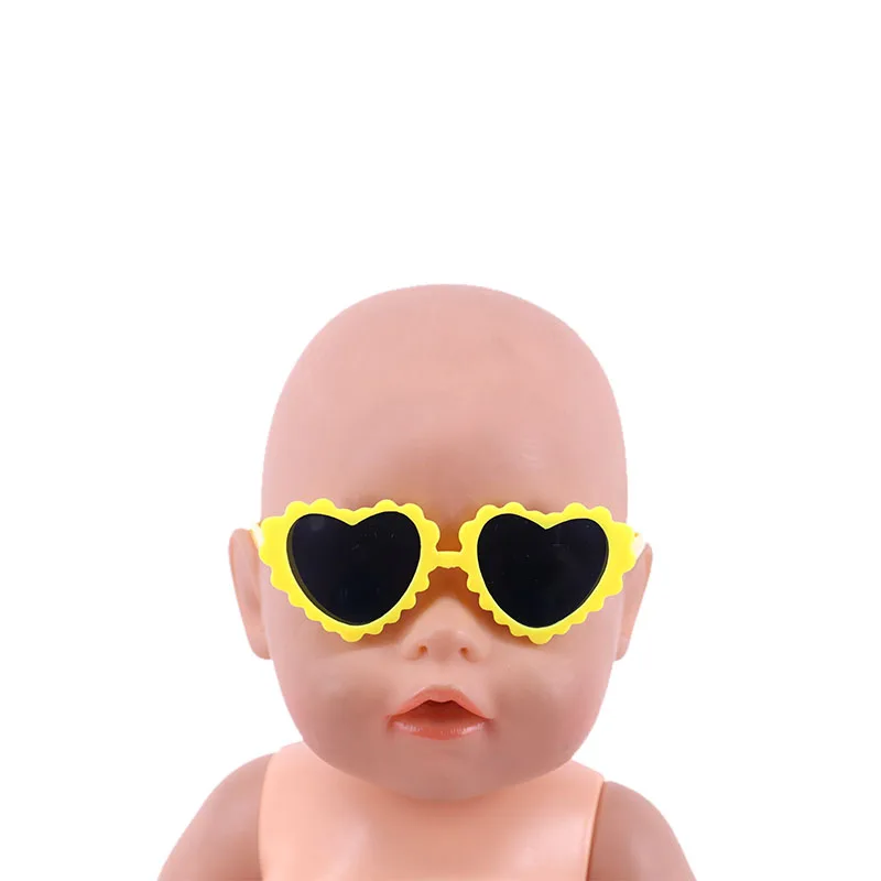 Gafas de sol de muñeca con Marco en forma de corazón y Marco de Sol para bebé recién nacido, muñeca americana de 18 pulgadas y 43 Cm, juguete para