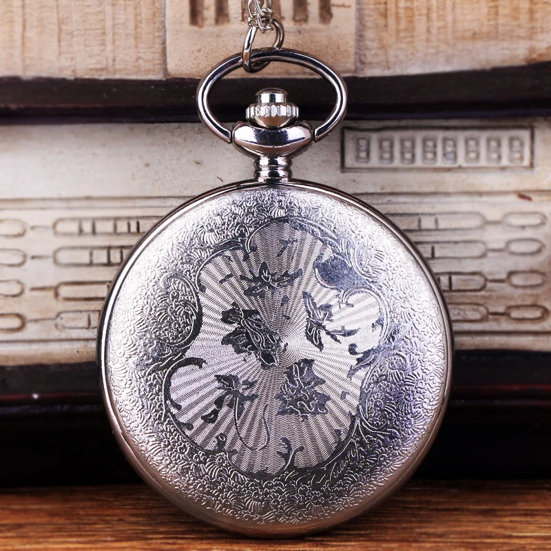 1055Large silver classical map rune star map beautifully carved retro special rune quartz pocket watch