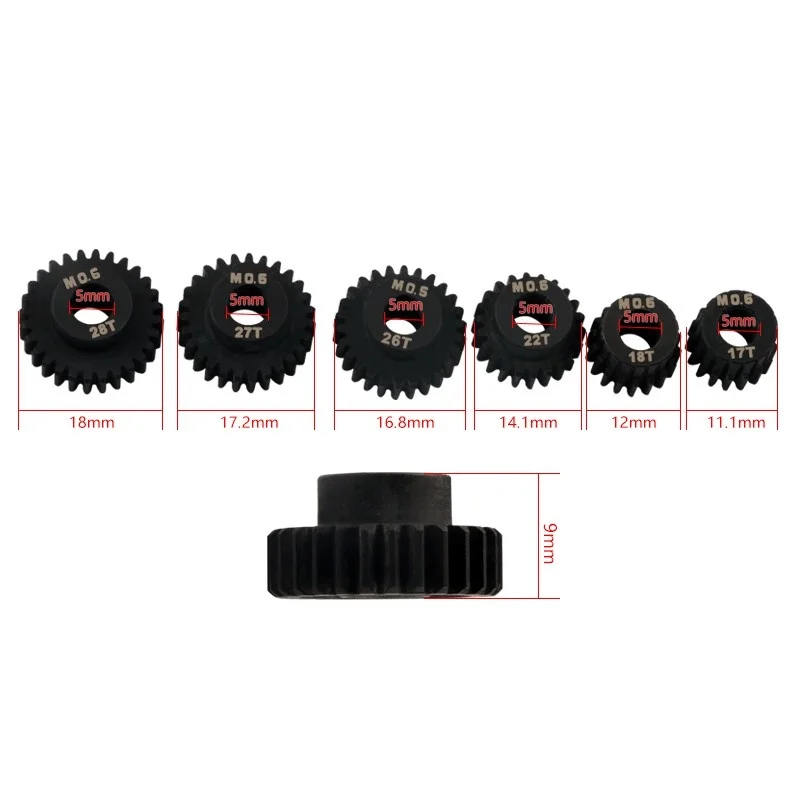 17-28T Harden 0.6M RC Metal motor gear 5mm shaft motor steel teeth Refit upgrade HSP 94111 94107 94123 1/10 1/8 RC motor gear