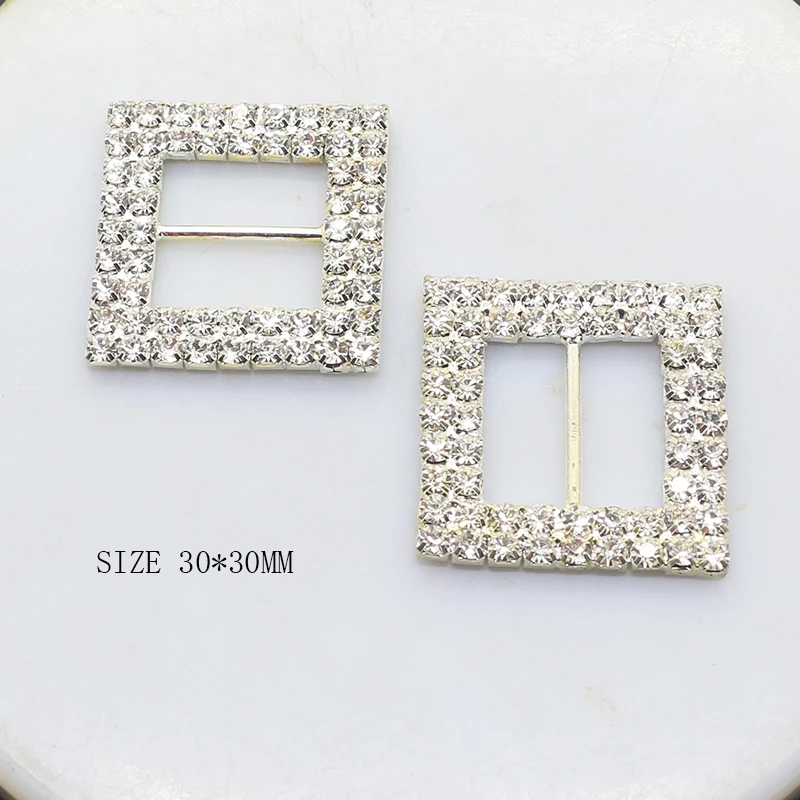 LKeRan New 10pcs Double-row Rhinestone Buttons DIY Gift box Ribbon Slider buckle Crystal invitation decoration