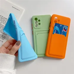 Cute Solid Colors Card Pocket Slot Bag Phone Cases For Samsung Galaxy S20 S21 S22 S20FE Plus Note 10 20 Ultra Silicone TPU Cover