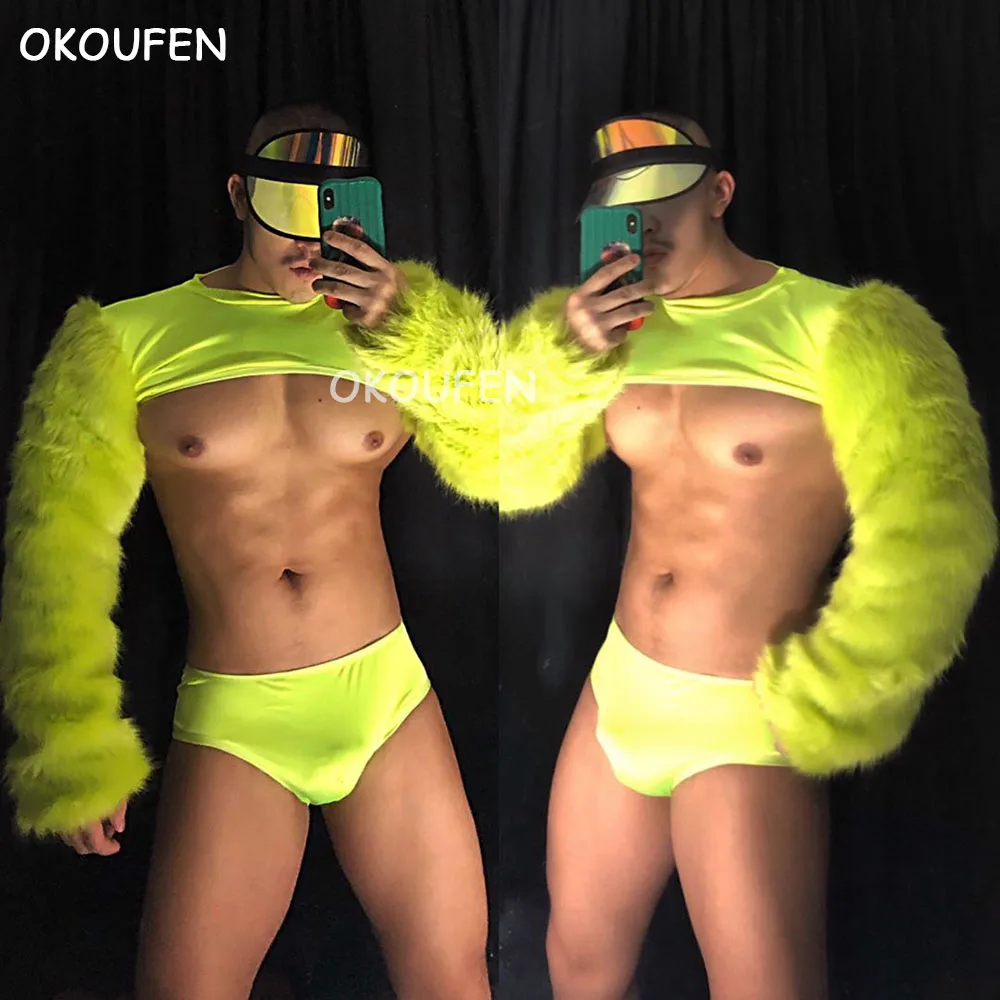 

Sexy New male and female fluorescent fur costumes suit European and American bar party performance clothes bar ds stage wear