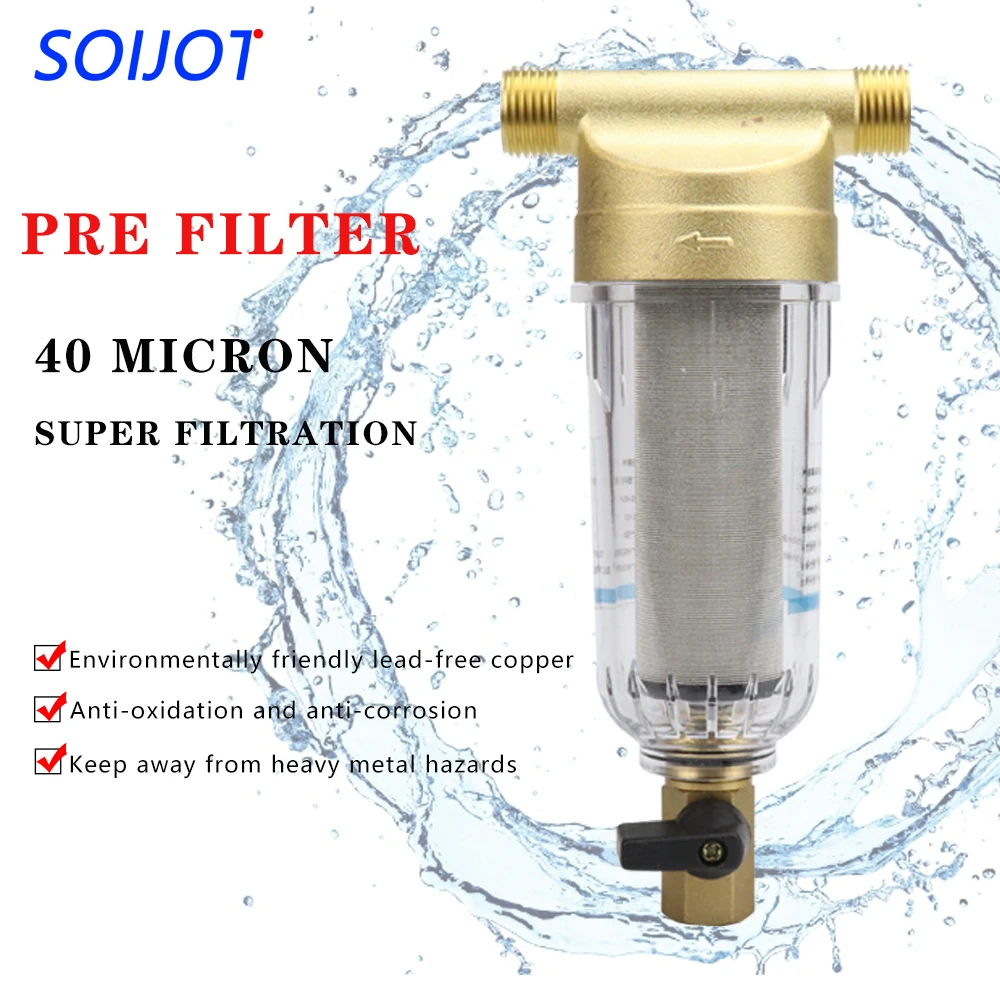 1/2' 3/4' 1' Pre-Filter Stainless Steel Brass Front-Mounted Filter Household Central 40-Micron Water Purification Element