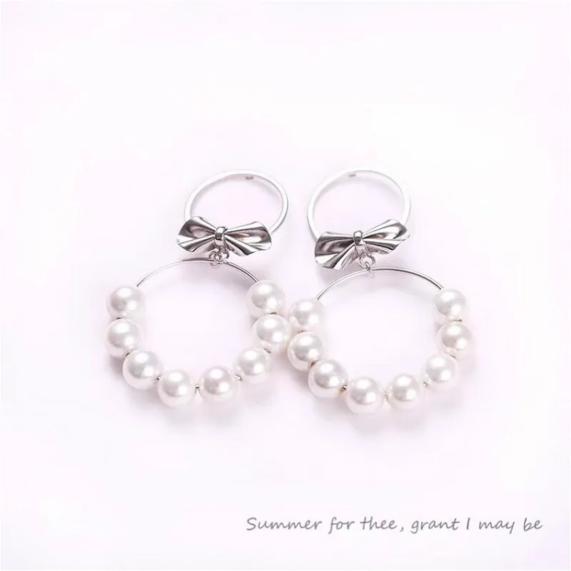 Exquisite Jewelry Whole Real 925 Sterling Silver Drop Earrings Shine Delicate Ear Hook Splendid Pearl Connection Shine Bow-knot