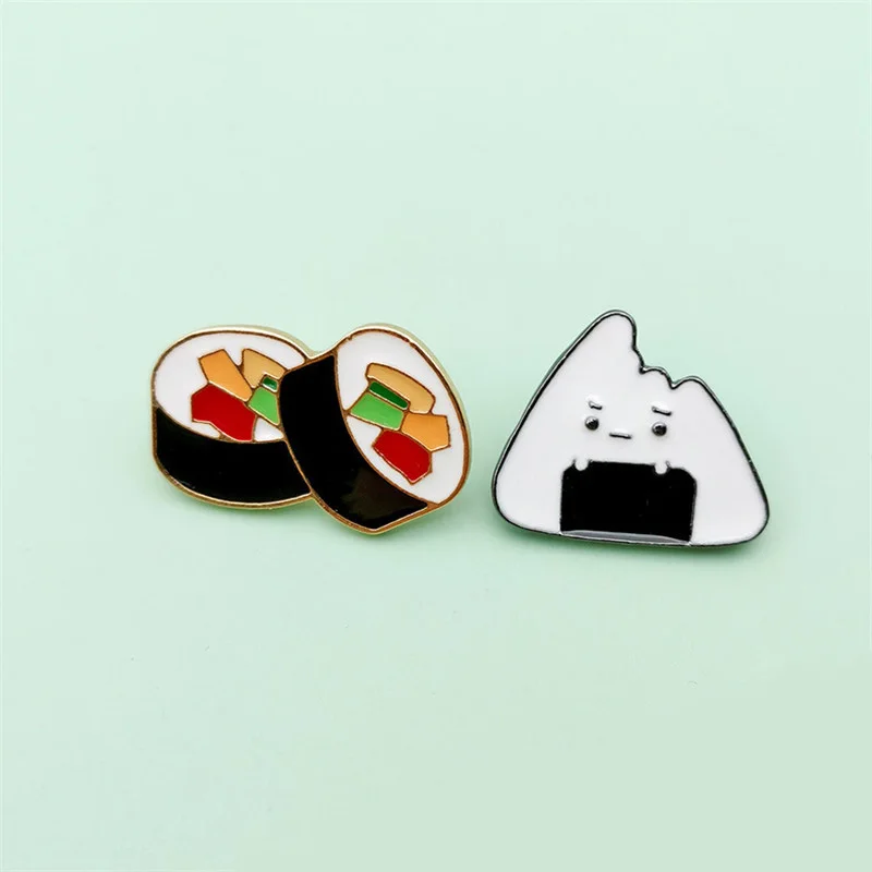 Cartoon Japanese Dish Sushi Brooch Badge Rice Ball Roll Brooches Pins Jewelry Fashion Unisex Denim Shirt Accessories Girls Gift