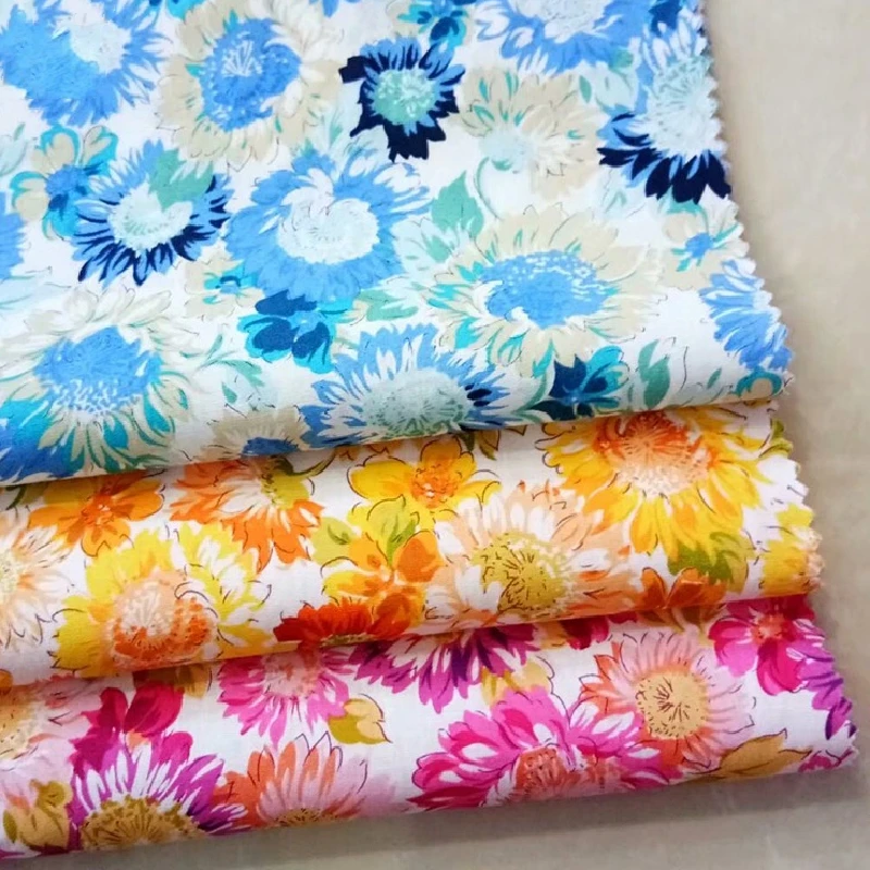 140x50cm Sunflower Pink Yellow Blue Cotton Poplin Fabric, Making Women's Clothing Children's Dress Shirts Cloth