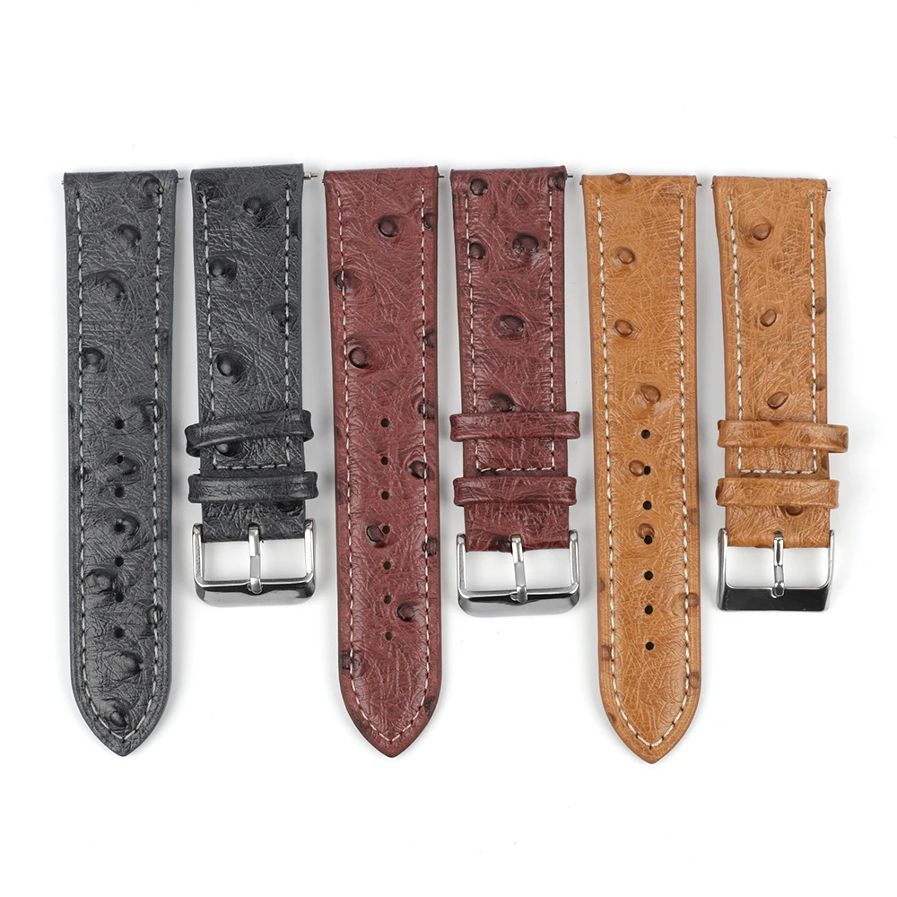 Vintage Genuine Leather Watchband 18mm 20mm 22mm Ostrich Pattern Black Watch Strap Belt for Men Watch Accessories