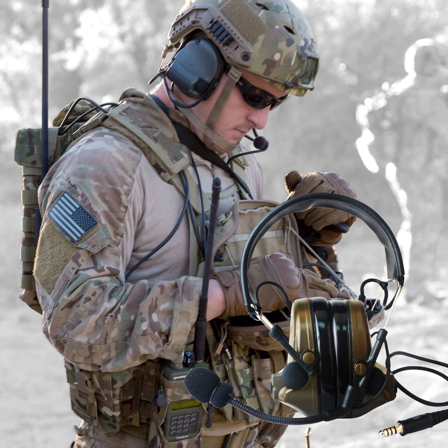 Walkie Talkie PTT K-type plug Tactical Heavy duty noise reduction headset Electronic Shooting Ear Protection EarMuff