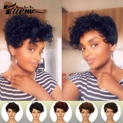 Trueme Brazilian Water Wave Remy Hair Short Human Hair Wigs For Black Women Mohawk Full Pixie Cut Wigs Color Red