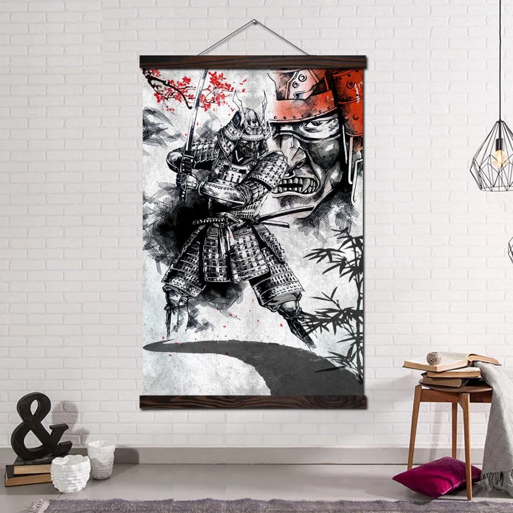 

Wall Art Canvas Framed Posters and Prints Picture Wall Decor Canvas Painting Pictures Living Room Japanese Samurai Sword Armor