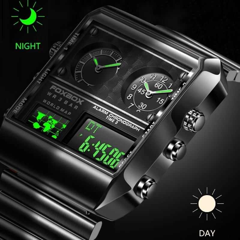 FOXBOX Luxury Brand Mens Watches Sport Digital Wristwatch Waterproof Digital Square Clock Men Watch for Man Relogio Masculino